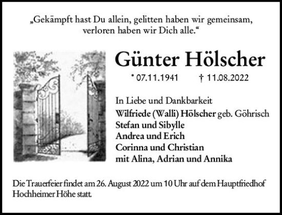 Traueranzeige von Günter Hölscher von vrm-trauer Wormser Zeitung