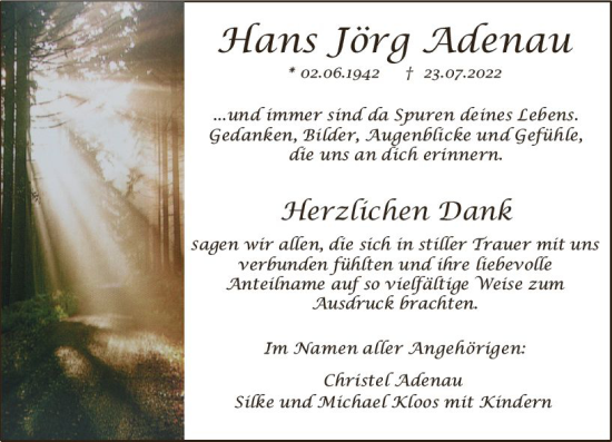 Traueranzeige von Hans Jörg Adenau von vrm-trauer Allgemeine  Zeitung Ingelheim-Bingen