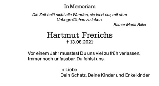 Traueranzeige von Hartmut Frerichs von vrm-trauer AZ Mainz