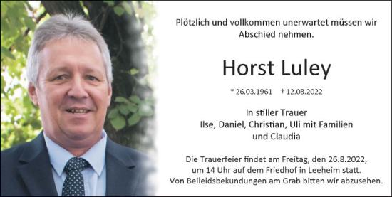 Traueranzeige von Horst Luley von vrm-trauer Groß-Gerauer Echo