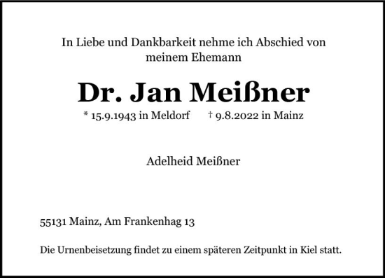 Traueranzeige von Jan Meißner von vrm-trauer AZ Mainz