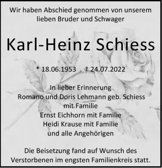 Traueranzeige von Karl-Heinz Schiess von vrm-trauer Darmstädter Echo