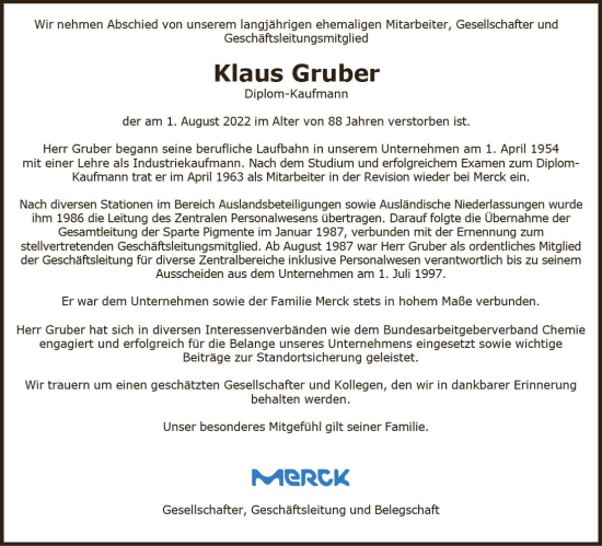 Traueranzeige von Klaus Gruber von vrm-trauer Darmstädter Echo