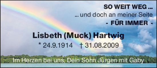 Traueranzeige von Lisbeth Hartwig von vrm-trauer AZ Mainz