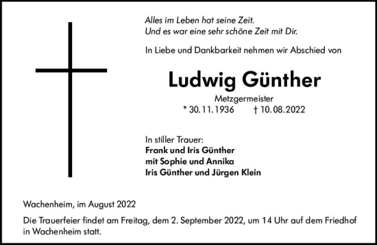 Traueranzeige von Ludwig Günther von vrm-trauer Wormser Zeitung