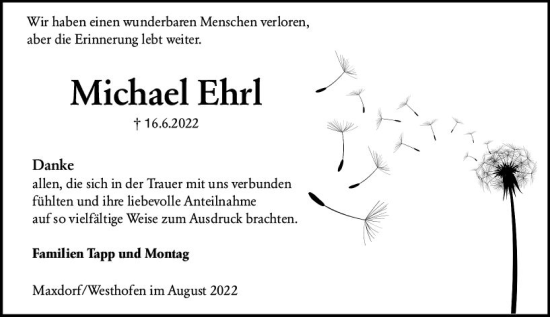 Traueranzeige von Michael Ehrl von vrm-trauer Wormser Zeitung