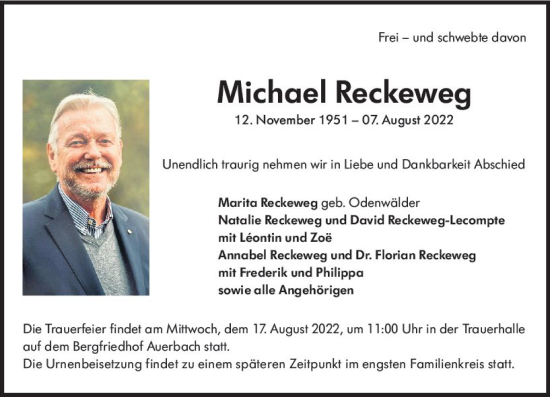 Traueranzeige von Michael Reckeweg von vrm-trauer Bürstädter/Lamperth. Ztg/Starkenburger