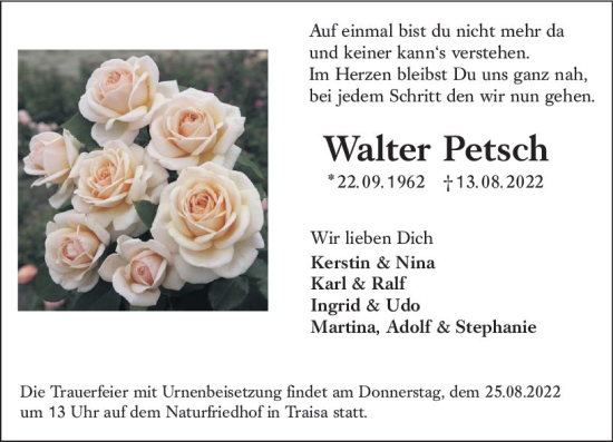 Traueranzeige von Walter Petsch von vrm-trauer Darmstädter Echo