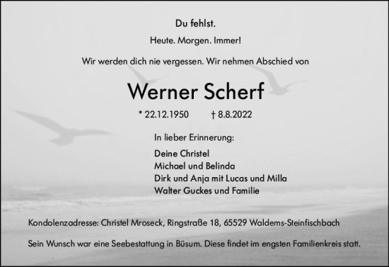 Traueranzeige von Werner Scherf von vrm-trauer Idsteiner Zeitung