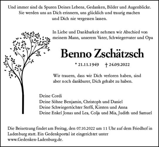 Traueranzeige von Benno Zschätzsch von vrm-trauer Groß-Gerauer Echo
