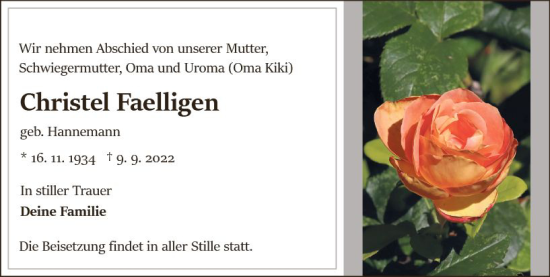 Traueranzeige von Christel Faelligen von vrm-trauer Odenwälder Echo