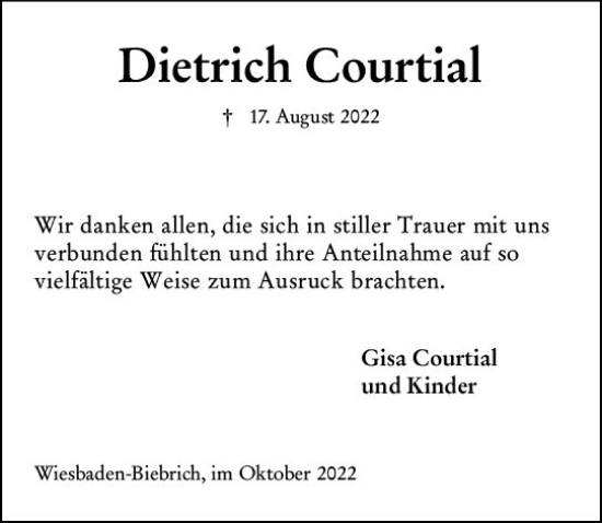 Traueranzeige von Dietrich Courtial von vrm-trauer Wiesbadener Kurier