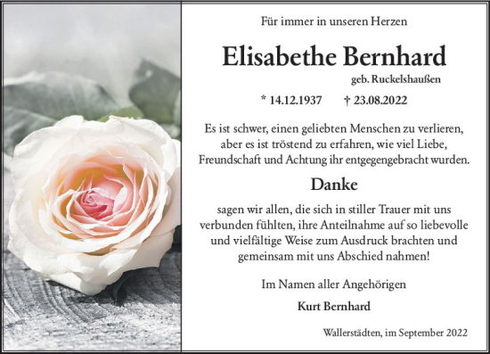Traueranzeige von Elisabethe Bernhard von vrm-trauer Groß-Gerauer Echo