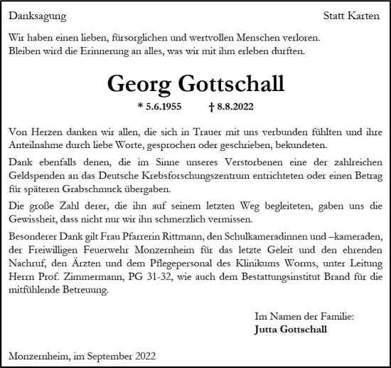 Traueranzeige von Georg Gottschall von vrm-trauer Allgemeine Zeitung Alzey