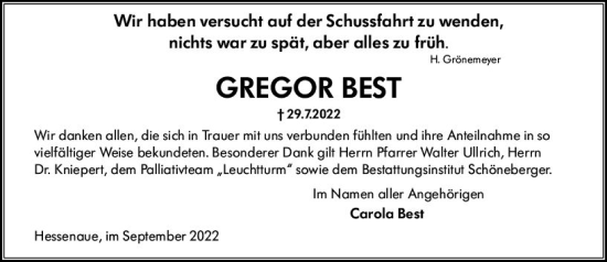 Traueranzeige von Gregor Best von vrm-trauer Groß-Gerauer Echo