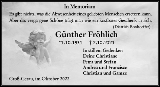 Traueranzeige von Günther Fröhlich von vrm-trauer Groß-Gerauer Echo