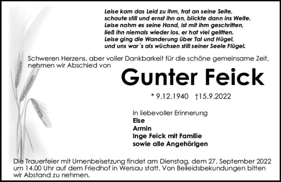 Traueranzeige von Gunter Feick von vrm-trauer Odenwälder Echo