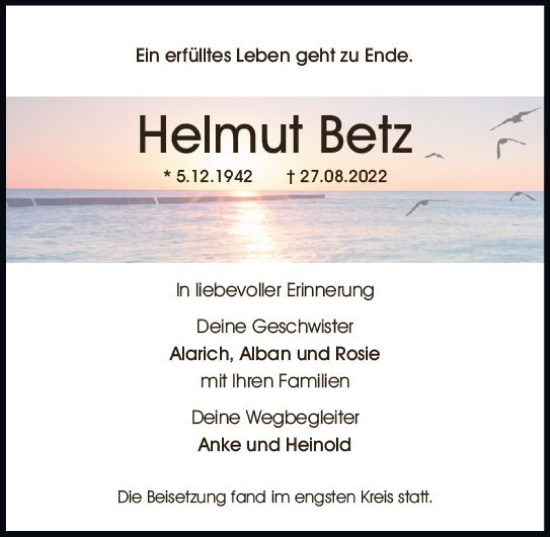 Traueranzeige von Helmut Betz von vrm-trauer AZ Mainz