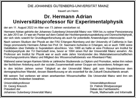 Traueranzeige von Hermann Adrian von vrm-trauer AZ Mainz