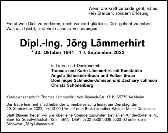 Traueranzeige von Jörg Lämmerhirt von vrm-trauer AZ Mainz