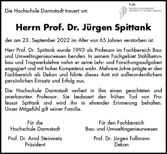 Traueranzeige von Jürgen Spittank von vrm-trauer Darmstädter Echo