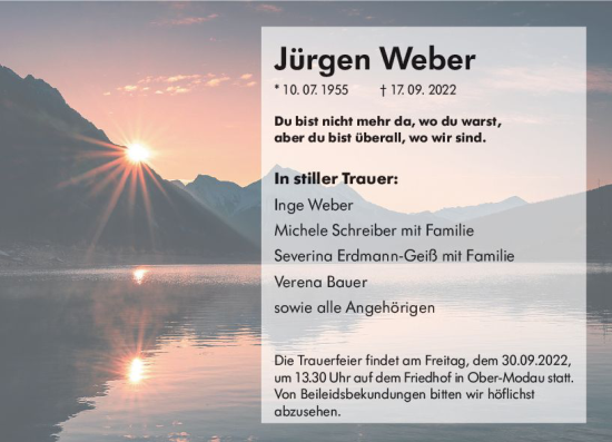 Traueranzeige von Jürgen Weber von vrm-trauer Darmstädter Echo