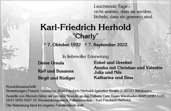 Traueranzeige von Karl-Friedrich Herhold von vrm-trauer Wiesbadener Kurier