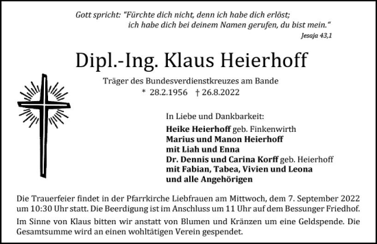 Traueranzeige von Klaus Heierhoff von vrm-trauer Darmstädter Echo