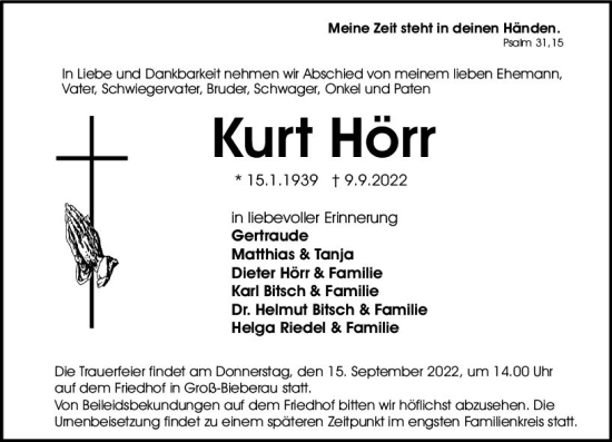Traueranzeige von Kurt Hörr von vrm-trauer Darmstädter Echo