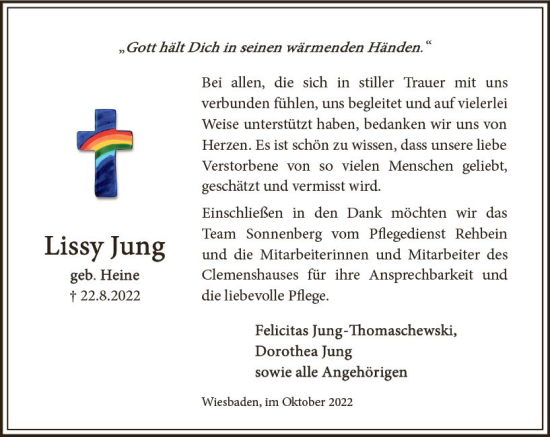 Traueranzeige von Lissy Jung von vrm-trauer Wiesbadener Kurier