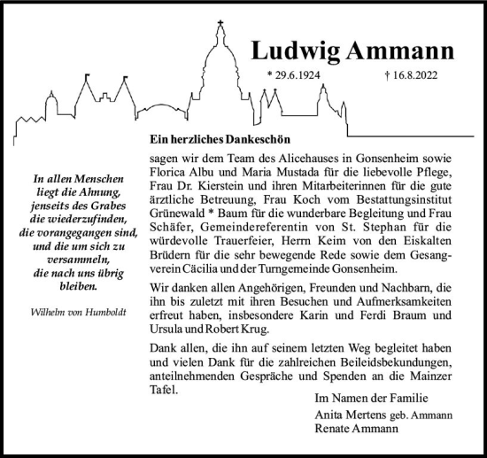 Traueranzeige von Ludwig Ammann von vrm-trauer AZ Mainz
