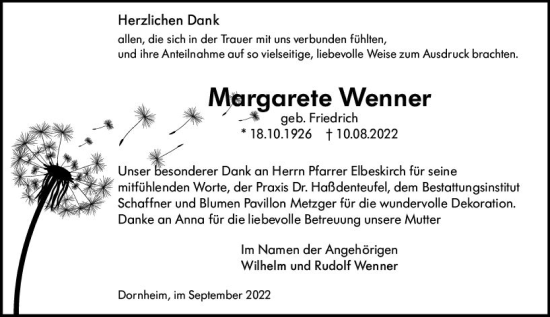 Traueranzeige von Mergarete Wenner von vrm-trauer Groß-Gerauer Echo