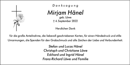 Traueranzeige von Mirjam Hänel von vrm-trauer Wiesbadener Kurier