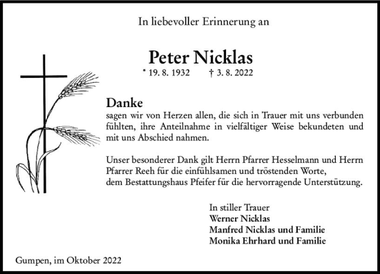 Traueranzeige von Peter Nicklas von vrm-trauer Odenwälder Echo