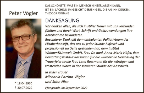 Traueranzeige von Peter Vögler von vrm-trauer Darmstädter Echo