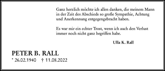 Traueranzeige von Peter B. Rall von vrm-trauer Wormser Zeitung