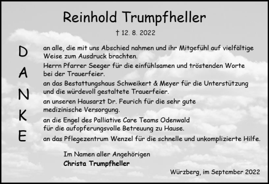 Traueranzeige von Reinhold Trumpfheller von vrm-trauer Odenwälder Echo