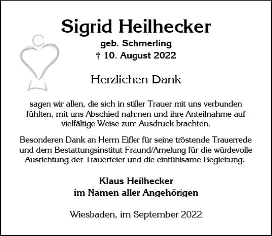 Traueranzeige von Sigrid Heilhecker von vrm-trauer Wiesbadener Kurier