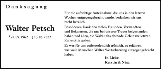 Traueranzeige von Walter Petsch von vrm-trauer Darmstädter Echo