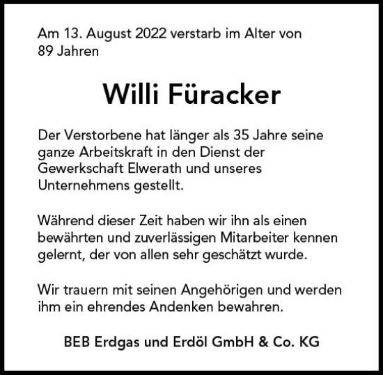Traueranzeige von Willi Füracker von vrm-trauer Groß-Gerauer Echo