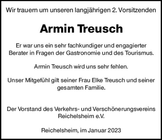 Traueranzeige von Armin Treusch von vrm-trauer Odenwälder Echo