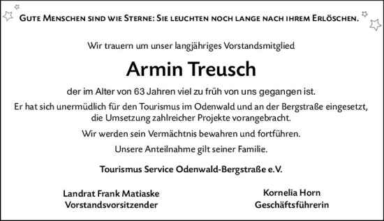 Traueranzeige von Armin Treusch von vrm-trauer Odenwälder Echo