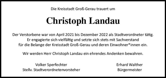 Traueranzeige von Christoph Landau von vrm-trauer Groß-Gerauer Echo