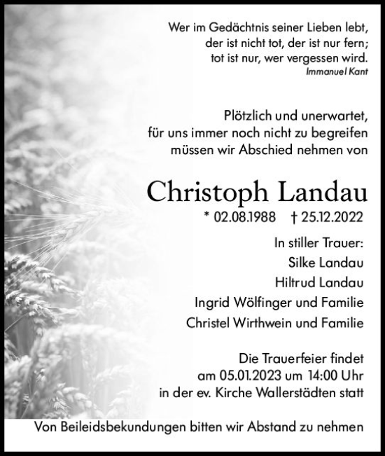Traueranzeige von Christoph Landau von vrm-trauer Groß-Gerauer Echo