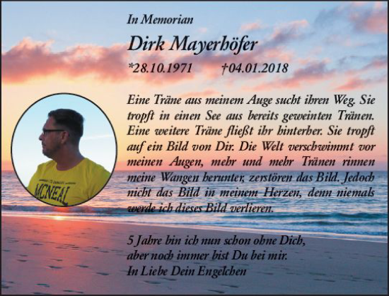 Traueranzeige von Dirk Mayerheröfer von vrm-trauer Rüsselsheimer Echo / MainSpitze