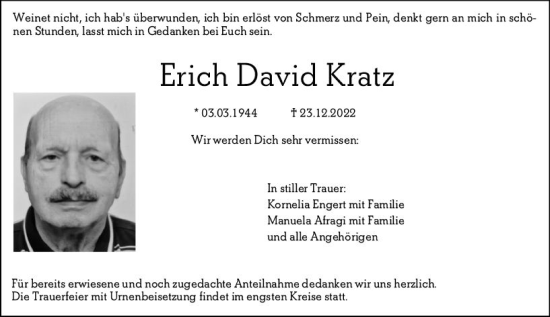 Traueranzeige von Erich David Kratz von vrm-trauer Groß-Gerauer Echo