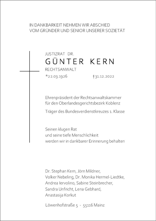 Traueranzeige von Günter Kern von vrm-trauer AZ Mainz