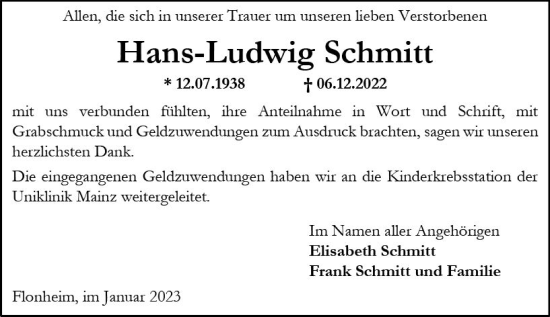 Traueranzeige von Hans-Ludwig Schmitt von vrm-trauer Allgemeine Zeitung Alzey
