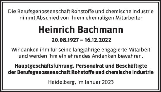 Traueranzeige von Heinrich Bachmann von vrm-trauer AZ Mainz