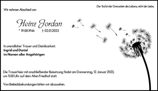 Traueranzeige von Heinz Jordan von vrm-trauer Hochheimer Zeitung